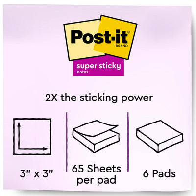 Post-it Super Sticky Notes, 3x3 in, 6 Pads, 2X The Sticking Power, Energy Boost Collection, Bright Colors (Orange, Pink, Blue, Green),Recyclable (654-6SSAU)