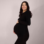 Motherhood Maternity Women's Long Sleeve Rib Knit Column Midi Pregnancy Bodycon Dress, Black, Large