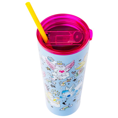 Silver Buffalo Care Bears Double Walled Stainless Steel Tumbler with Straw - 22 Ounces, Featuring Grumpy, Love-A-Lot, Cheer, Wish, and Good Luck Bears