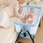 wayfong 3 in 1 Baby Bassinet, Bedside Crib with Breathable Mesh, Bassinet Bedside Sleeper with Wheels, Mosquito Net, Storage Basket, 6 Height Adjustable, Easy to Assemble