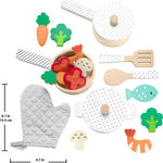 Fisher-Price Wood Kitchen Pretend Play Toy Pots & Pans Set, 19-Piece Playset Wooden, Metal & Fabric for Preschool Kids Ages 3+ Years