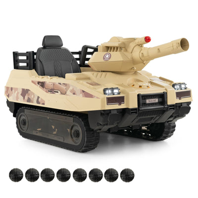 Costzon Kids Ride On Tank, 12V 12AH Battery Powered Toy Tank w/Rubber Tracks, Rotatable Turret & Working Cannon, Music, Wireless Design, 8 Missiles, Kids Ride on Car, Gift for Kids Aged 37-95 Months