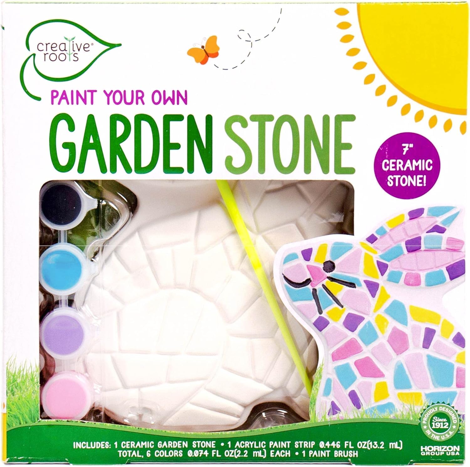Creative Roots Mosaic Flower Garden Stepping Stone Kit, Includes 7-Inch Ceramic Stone & 6 Vibrant Paints, DIY Stepping Stone Kit for Kids Ages 6+