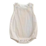 Youweixiong Newborn Baby Boy Girl Striped Romper Sleeveless Cotton Linen Bubble Bodysuit Button Shoulder Jumpsuit Tank Summer Overalls (Khaki, 0-3 Months)