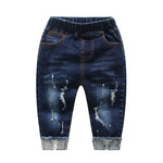 KIDSCOOL SPACE Baby Girl Boy Jeans,Little Kid Elastic Waist Ripped Denim Pants,Blue,6-12 Months