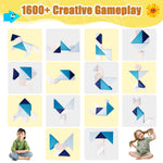 Tangram Puzzles modular kids play couch building fort, Children explorer sofa with Ball Pit, Kids playroom convertible furniture for Inspiring Child Creativity, Made entirely of sponge (Blue Series)