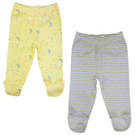 123 Bear 100% Cotton Baby Pants with Footies 100% Cotton Unisex Boys Girls (Newborn, 2-Pack Lemon)
