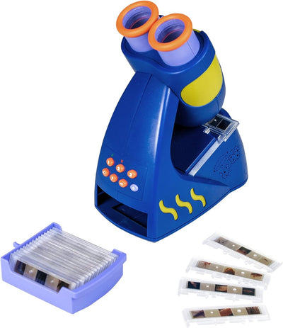 Children's toy microscope with slides on a white background