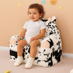 QIUODO Toddler Chair with Faux Rabbit Fur – 2-in-1 Foldable Kids Couch, Soft Sofa for Reading, Bedroom or Playroom Use, Ages 1-3（Cow）