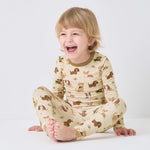 pureborn Toddler Viscose From Bamboo Pajamas Set Pjs - Little Girl Boy Long Sleeve Snug Fit Soft Sleepwear 2pcs Khaki Puppies 3T