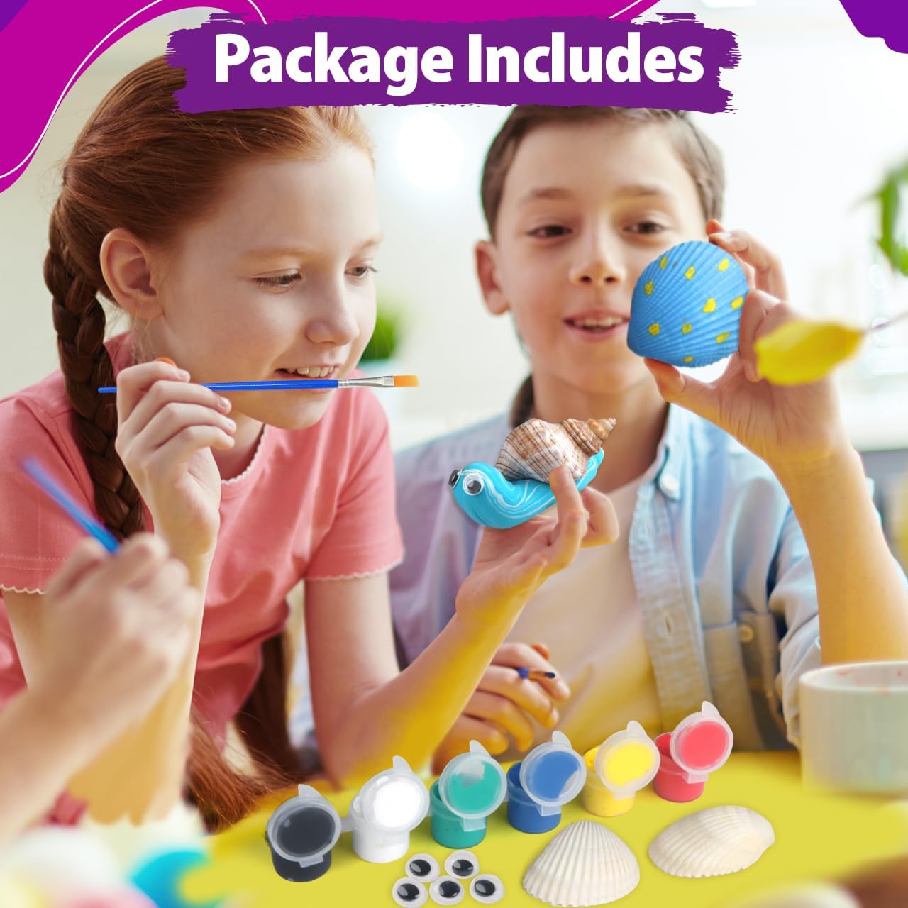 RMJOY Arts & Crafts Kit for Kids: Sea Shell Painting Kit Creativity Craft Kits with 12 Shells 6 Paint 6 Clay Suitable for Painting & DIY Molding Magic Clay Gifts Toys for Ages 3-12 Year Old Boys Girls
