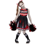 Spooktacular Creations Halloween Cheerleader Costume for Girls, Kids Zombie Cheerleader Outfit, Dead Fearleader Dress for Halloween Scary Costume Role Play Parties, Red Black, M