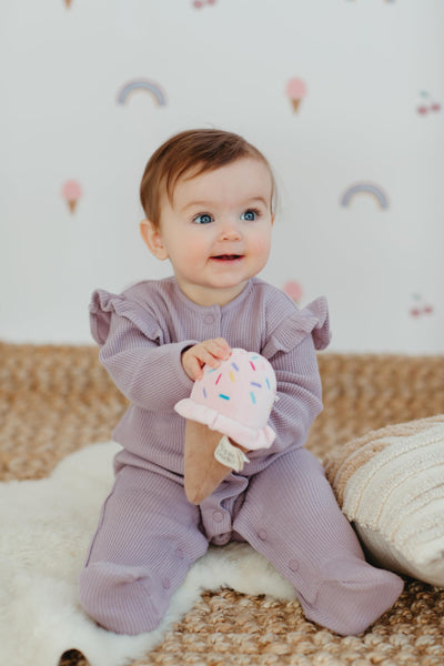 Apple Park Kids Sweet Treat Soft Rattle | Non-Toxic, Hypoallergenic, 100% Organic Cotton for 0m+ | Sensory Rattle for Newborns and Infants (Ice Cream)