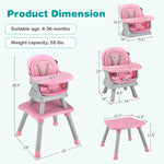 BABY JOY Baby High Chair, 8 in 1 Convertible Highchair for Babies & Toddlers | Booster Seat | Table and Chair Set | Building Block Table | Toddler Chair with Safety Harness, Removable Tray (Pink)