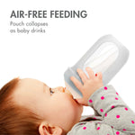 Boon Nursh Reusable Silicone Pouch Baby Bottles - Slow Flow Nipple - Silicone Baby Bottle Pouch and Nipple - Baby Feeding Essentials - Gray - 0-3 Months - 3 Count - 4 Ounce