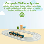 PlanToys® Rubber Road & Rail Set Small Wooden Montessori Play Set | Imagination, Problem Solving and Early Movement Exploration | Eco Friendly Road and Rail Set for Meaningful Play