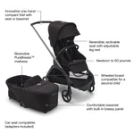 Bugaboo Dragonfly City Stroller with Full-Size Baby Bassinet and Toddler Seat, One Hand Easy Fold in Any Position, Full Suspension, Large Basket, Black Chassis and Desert Taupe Sun Canopy