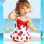 Infant Girl Swimsuit Baby Bathing Suit Set One Piece Swimwear Bow Tie Strawberry Bikini 3-6 Months Baby Girl Swimsuit with Hat