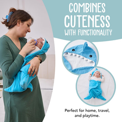 BlueMello Baby Shark Swaddle Blanket | Ultra-Soft Wearable Essential for Infants 0-6 Months | Adorable Shark Receiving Swaddling Wrap for Newborn Boy | Perfect Baby Girl Shower Gift for Baby Registry