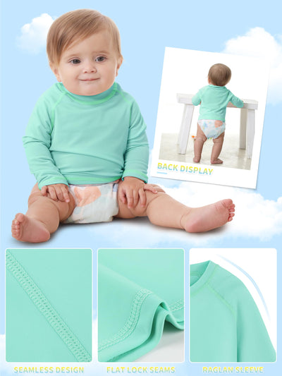 Feyoyi Baby Todder Rash Guard Shirts SPF Long Sleeve Swim Shirts Sun Protection Rashguard Swimwear for Baby Boys Girls Aqua,18-24 Months