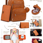 ROSEGIN Premium Vegan Leather Diaper Bag Backpack with Waterproof Changing Pad, Reinforced Zippers & Odor-Free, 20 Pockets Pro Organizer, Fits 15.6" Laptop, Stroller Straps, Baby Bag for Mom, Brown
