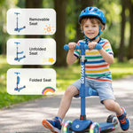 Gotrax KS3 Kids Kick Scooter, LED Lighted Wheels, Adjustable Height Handlebars and Removable Seat, Lean-to-Steer & Widen Anti-Slip Deck, 3 Wheel Scooter for Kids Ages 2-8 and up to 100 Lbs (Blue)