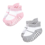 Hudson Baby Unisex Baby Non-Skid No-Show Socks, Pink Black, 12-24 Months