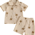 Baby Boys Clothes Set Toddler Infant Boys Button-down Shirt Tops + Cotton Gauze Shorts Summer Outfit 2PCS with Pockets