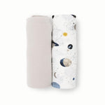 Little Unicorn Large Stretch Knit Swaddle Blanket 2 Pack| Super Soft with Optimal Stretch for swaddling | Giftable Set (Planets)