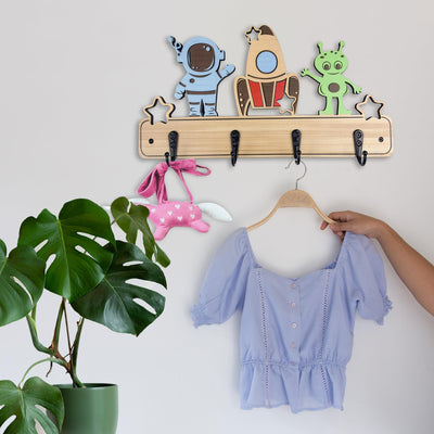Midrean Kids Nursery Cute Coat Rack Wall Mount-13.7" Long Wooden Children's Towel Wall Hanging Hooks