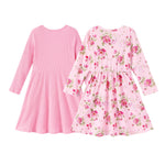 PATPAT Toddler Girl 2-Pack Long Sleeve A-line Dress Set Everyday Wear & Weekend Fun, Light Pink Floral, 6-7 Years