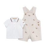 Little Me Clothes for Baby Boys' Puppies Shortall Set, Tan Puppies, 9 Months