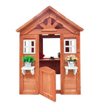 Wooden Playhouse for Kids, Outdoor Kids Playhouse with 2 Windows and Flowerpot Holder, Boy Girl Cottage Play House, 42" Lx46 Wx55 H