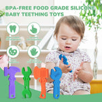 TYRY.HU Baby Teething Toys for Babies, Baby Teether Toys, BPA Free Silicone Baby Molar Teether Chew Toys, Hammer Wrench Spanner Pliers for Boys Girls, Soft-Textured, Easy to Hold & Clean, 4 Packs