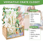 PIIOSER Baby Shower Crate Closet, Multifunctional Wooden & Acrylic Visible Baby Storage Crate with Handle, Newborn Welcome Gifts Basket for Boys Girls, Pregnancy Gifts for New Parents(Beige)