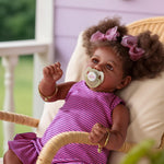 JIZHI Reborn Baby Dolls Black - 22 Inch Lifelike Soft Body Realistic-Newborn Baby Dolls Taupe Eyes Caramel Skin Tone Pink Striped Skirt Real Life and Toy Accessories Gift for Kids Age 3