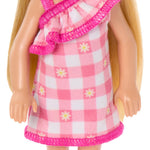 Barbie Chelsea Doll, Small Doll Wearing Removable Checked Dress & Pink Shoes with Blonde Hair & Blue Eyes