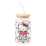 Silver Buffalo Sanrio Hello Kitty Strawberry Glass Jar Tumbler with Bamboo Lid and Glass Straw, 16 Ounces