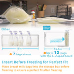 Breastmilk Storage Container with L Shaped Dividers to Flatten Standing Breast Milk Bags in Organizer Bins Save Refrigerator Space | 2 Containers with Removable Separator Boards - Gray