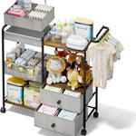 BBLIKE Diaper Caddy Organizer with Hanging Rack - 3 Tier Rolling Baby Storage Cart with Drawers and Side Pockets for Newborn Diaper Organization for Nursery, Crib, Bedroom, Changing Table, Beige
