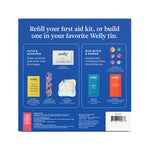 Welly First Aid Kit Refill Carton | Includes Individual Bandages, Cleansing Wipes, Antibiotic Packets, Burn Gel, Hydrocortisone Cream, and Bug Bite Relief Patches | 100 ct