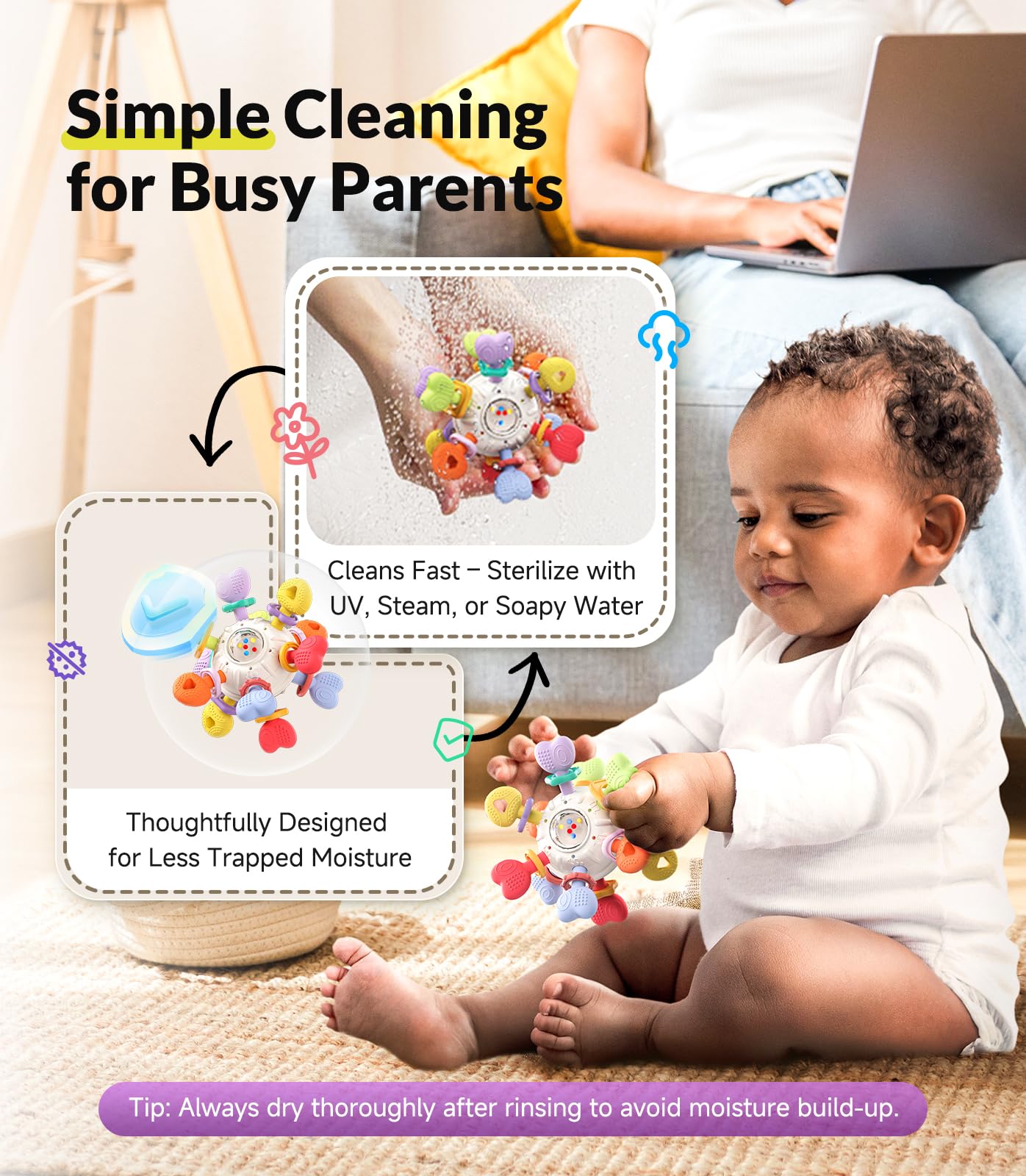 Baby Silicone Teething Toys - Safe, Multi-Functional BPA-Free Sensory Learning Teether Montessori Baby Toys for Infant 0-12 Months Teething Relief with Rattle Perfect Baby Gift for Boys Girls