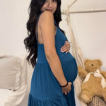 GINKANA Maternity Spaghetti Strap Dresses Solid Women's Sleeveless Cami Dress Knee Length Summer Baby Shower Dress, Teal, XL