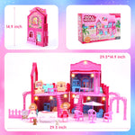 BRAITEN Doll House, with 4 Rooms, 2 Dolls, Toy Furniture Accessories, Pet Play Area，Slide Dollhouse Dlayset, Dollapsible Portable Playhouse with Lights for Little Girls