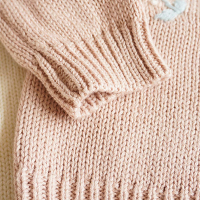 Simplee kids Baby Cardigan Hand Knitted Cardigan with Hand Embroidery Sweater Long Sleeve Baby Girl Coat for Winter and Autumn 6-12 Months B - Pink