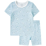 pureborn Baby Girl Pajamas Set Kids Short Sleeve Snug Fit Cotton Sleepwear Pjs 2pcs Set Blue Floral 12-18 Months