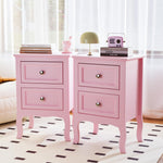 Bonnlo Nightstand Set of 2, Nightstands with 2 Drawers, Bed Side Table/Night Stand, Pink Nightstand, Small Nightstand for Bedroom, College Dorm, Kids’ Room, Living Room, Wood, 16W x 12D x 24H