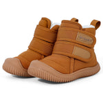 DUONITITI Toddler Snow Boots Double Strap Winter Warm Shoes Baby Faux Fur Lining Soft Fleece Booties with Non-Slip Sole(Brown,12-15 Months)