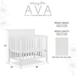 Dream On Me Ava 4-in-1 Mini Baby Crib with Daybed & Twin Bed Conversion in White, GreenGuard Gold & JPMA, Non-Toxic Finish, 3-Position Adjustable Height, Includes 1″ Mattress Pad