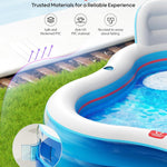 QPAU Inflatable Swimming Pool with 2 Seats and Backrests, 80" L x 80" W x 27" D Large Full-Sized Family Pools for Kids and Adults for Backyard, Garden, Outdoors, Blue